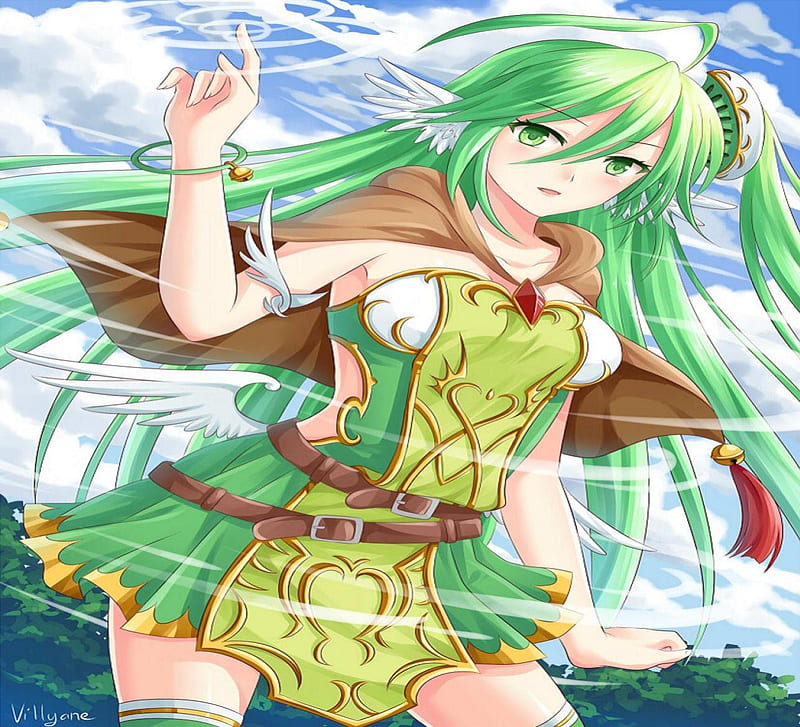 Wind Angel, pretty, green, girl, wind, angel, elf, orginal, long hair, HD wallpaper