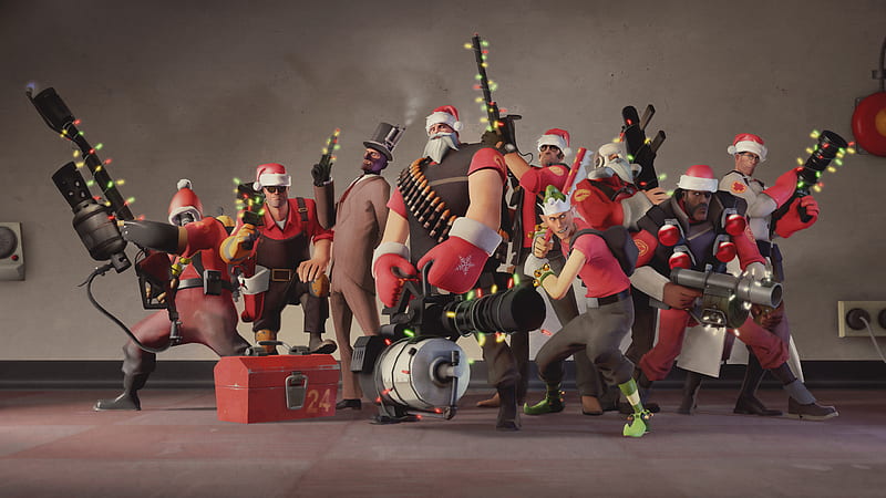 Team Fortress 2 Meet the Christmas, team fortress 2, Scout, valve, demoman, engineer, medic, team, blue, Red, soldier, christmas, steam, fortress, heavy, sniper, Spy, pc, HD wallpaper