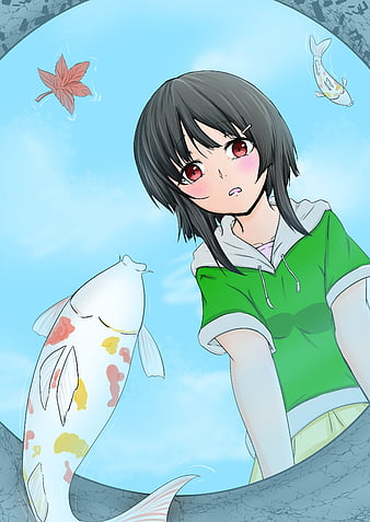 Cute Fish Girl, emia wang, Anime, Black Hair, Blue Eyes, Fish Girl