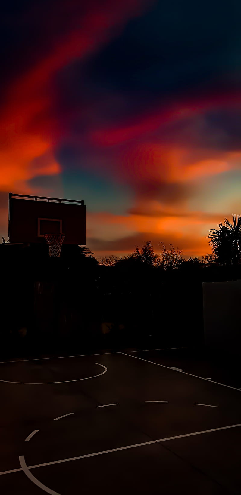 Basketball court, sunset, basketball, court, outdoors, sunset, HD phone wallpaper