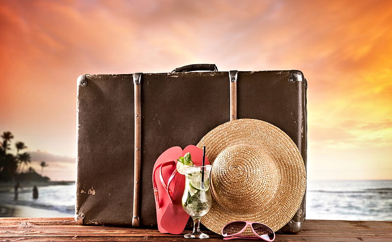 Ready for Summer Holiday, Shoe, Holiday, Hat, Case, HD wallpaper
