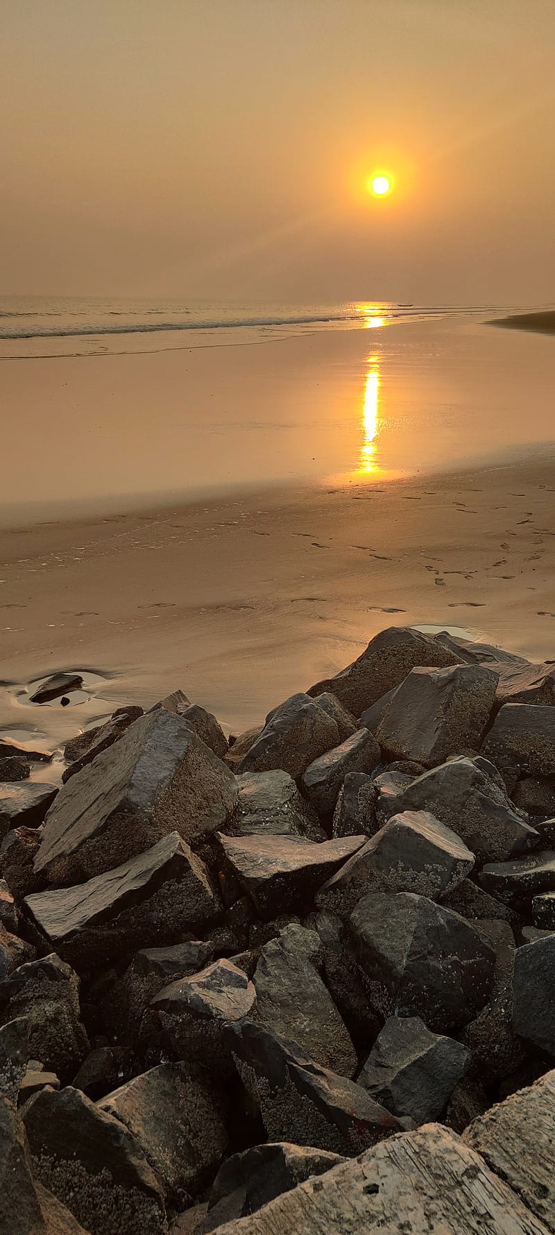 Sunset, beach, coastline, landscape, mobile capture, oneplus nord, HD phone wallpaper