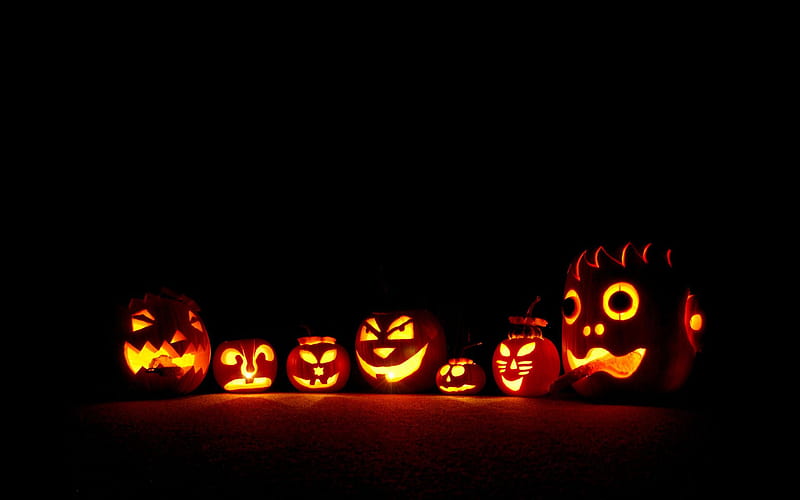 SCARY PUMPKINS, faces, spooky, halloween, scary, pumpkins, HD wallpaper