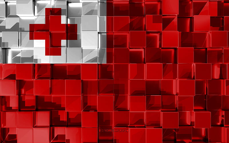 Flag of Tonga, 3d flag, 3d cubes texture, Flags of Oceania countries, 3d art, Tonga, Oceania, 3d texture, Tonga flag, HD wallpaper