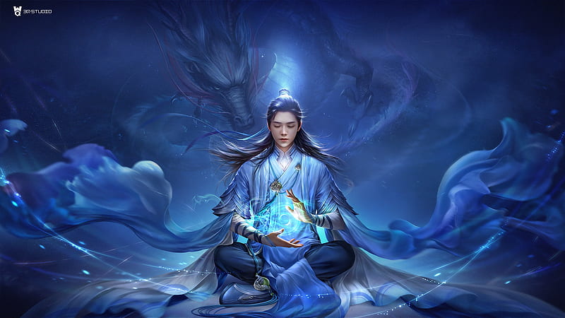 Fantasy, Sorcerer, Asian, Dragon, Magic, HD wallpaper