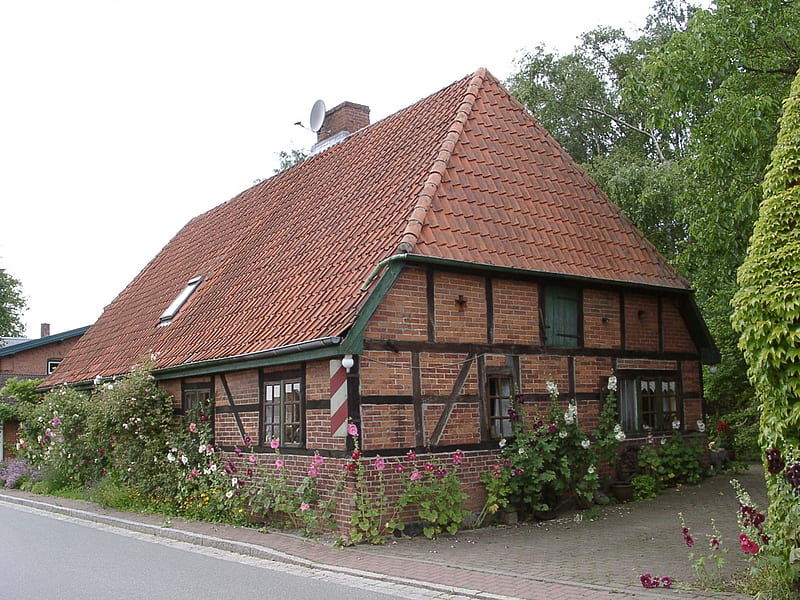 Old farmhouse in Garbek, farmhouse, germany, north germany, kathe, HD wallpaper