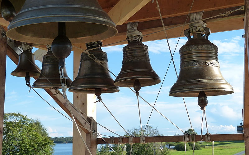 Bells in Kishi, Russia, orthodox, church, Russia, bells, HD wallpaper