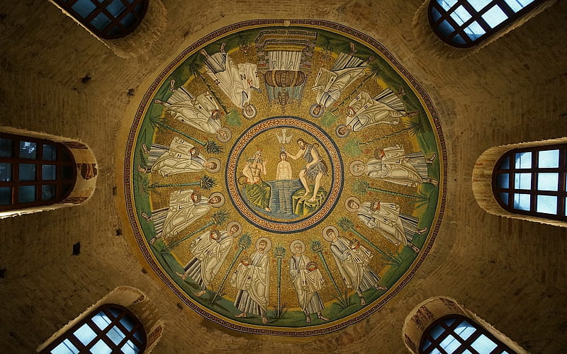 Basilica in Ravenna, Italy, dome, mosaic, basilica, church, Italy, HD wallpaper