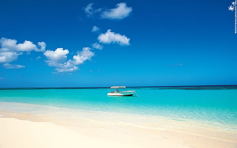 A Caribbean Cruise, beach, boat, blue water, caribbean, HD wallpaper