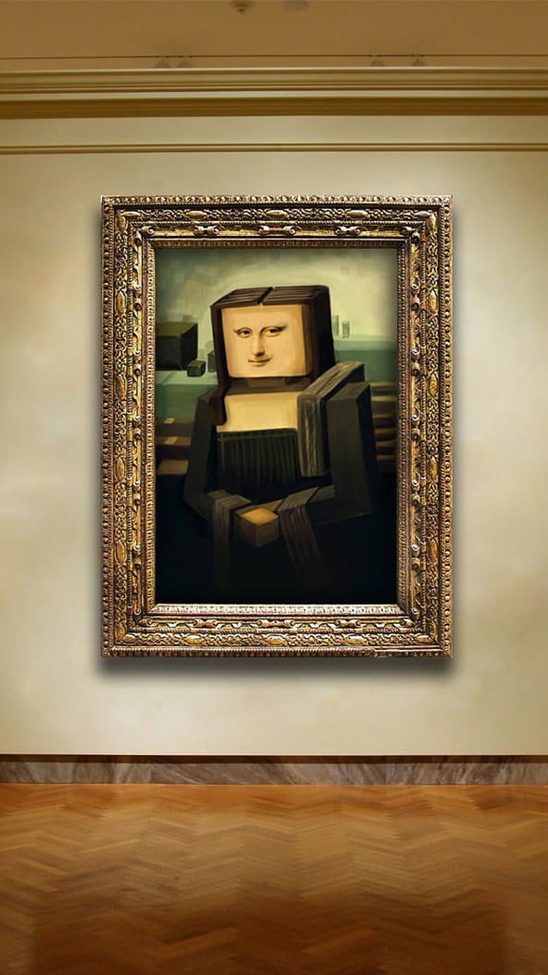 Box Head Mona Lisa Painting With Brown Wooden • For You, Louvre Mona Lisa, HD phone wallpaper