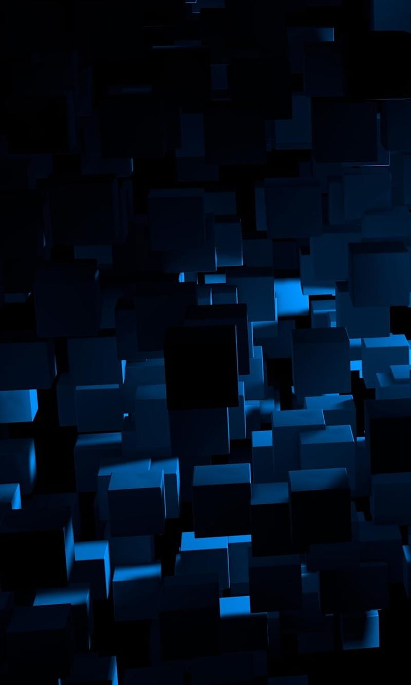Squares, 3d , background, blue, dark room, lights, square, HD phone wallpaper