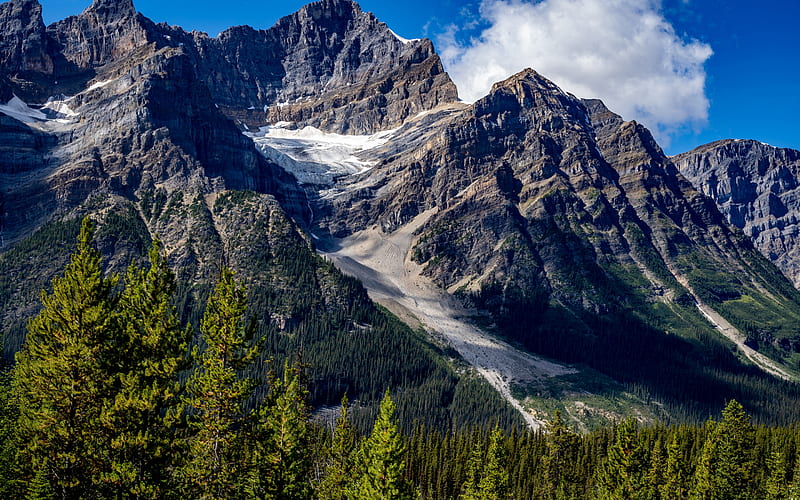 Rocky Mountains, Canada, mountains, forest, green trees, Canadian mountains, glacier, HD wallpaper