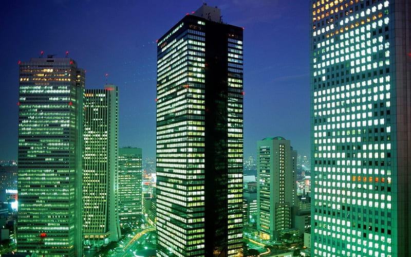 Shinjuku, skyscraper, japan, city, tokyo, night, HD wallpaper