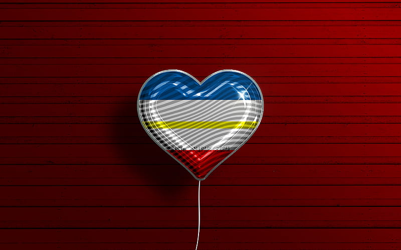 I Love Mecklenburg-Vorpommern, realistic balloons, red wooden background, States of Germany, Mecklenburg-Vorpommern flag heart, flag of Mecklenburg-Vorpommern, balloon with flag, German states, Germany, HD wallpaper