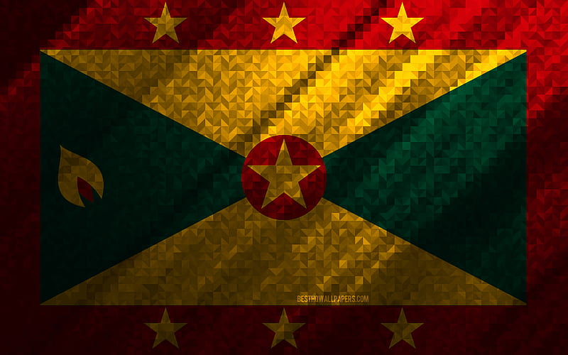 Flag of Grenada, multicolored abstraction, Grenada mosaic flag, Grenada, mosaic art, Grenada flag, HD wallpaper