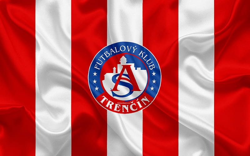 Trencin FC silk texture, Slovak football club, logo, red white flag, Fortuna liga, Trencin, Slovakia, football, AS Trencín, HD wallpaper