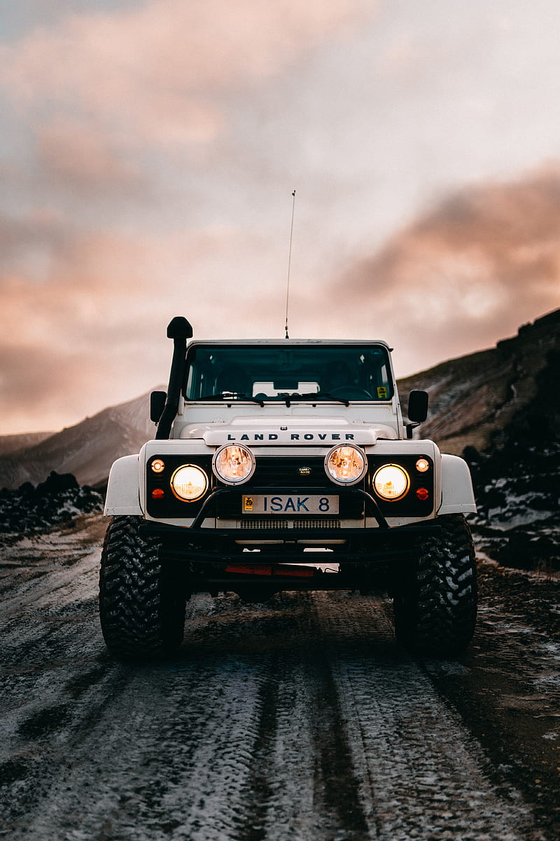 land rover, car, lights, front view, white, HD phone wallpaper