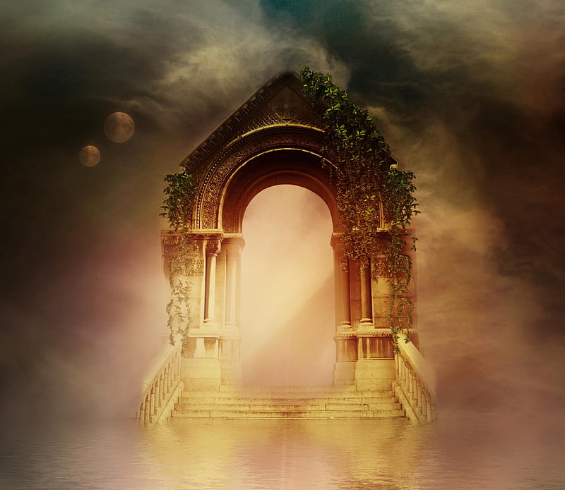 Mystic Gate, gate, abstract, mystic, light, HD wallpaper