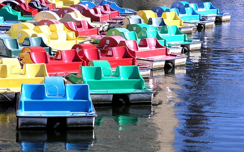 Paddle Boats, colorful, 3d, boats, graphy, paddle, abstract, lake, HD wallpaper