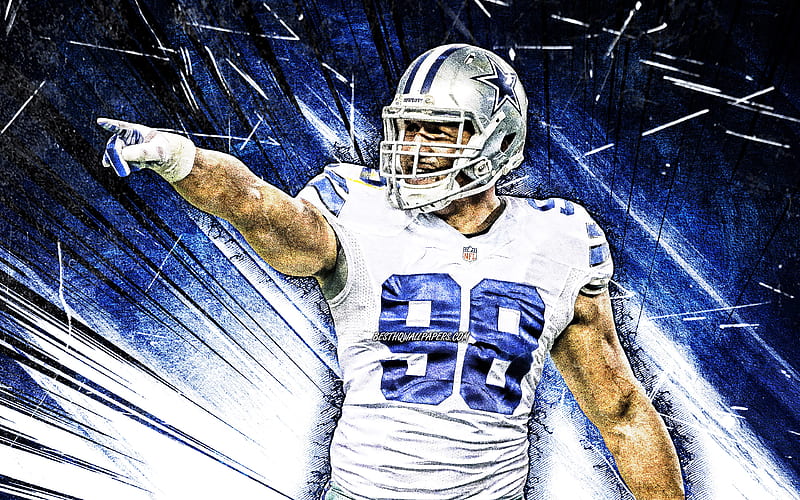Tyrone Crawford, grunge art, defensive end, Dallas Cowboys, american football, NFL, National Football League, blue abstract rays, Tyrone Crawford Dallas Cowboys, Tyrone Crawford, HD wallpaper