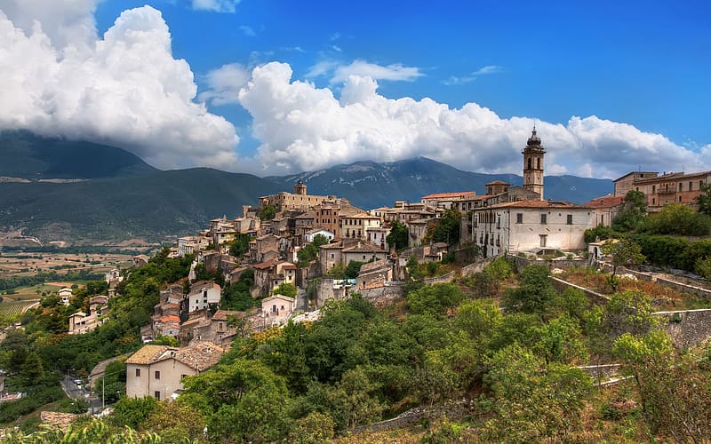Italy, Mountain, House, , Town, Place, Abruzzo, HD wallpaper