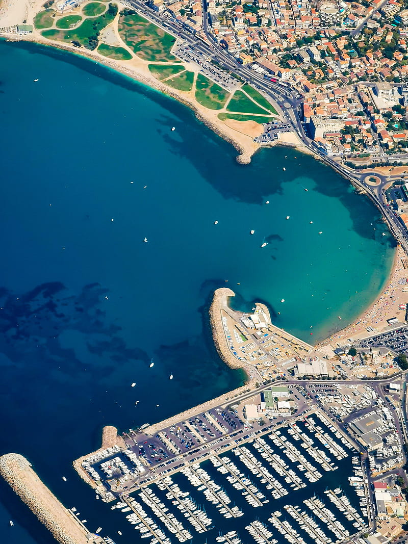 Marseille , aerial view, france, landscape, sea, seaport, shot from above, HD phone wallpaper