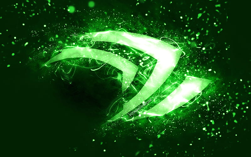 Nvidia green logo green neon lights, creative, green abstract background, Nvidia logo, brands, Nvidia, HD wallpaper