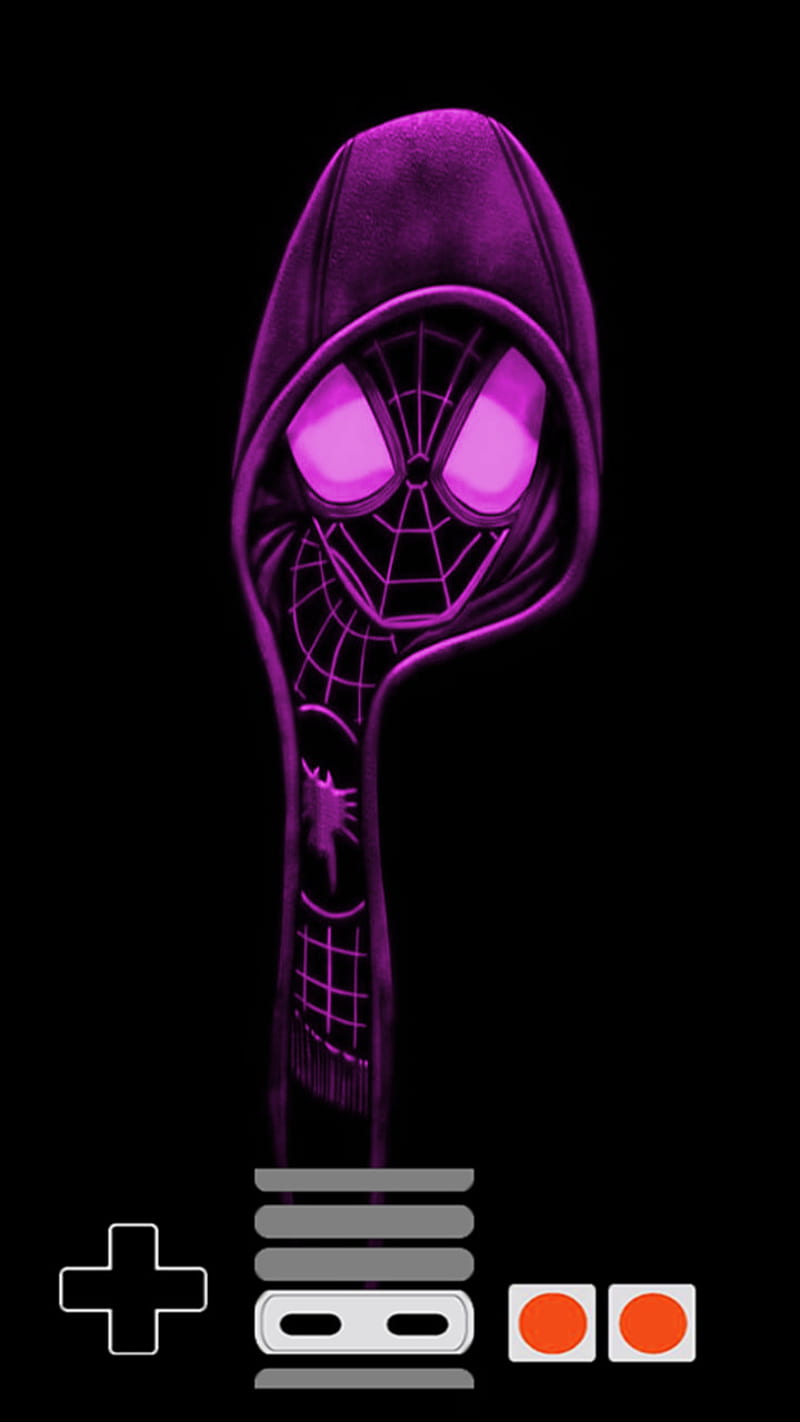 Gamer Spiderman, black, clocks, controller, game, gamer, golden, purple, smoke, spider, spiderman, HD phone wallpaper