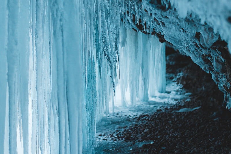 ice, frozen, macro, cave, HD wallpaper