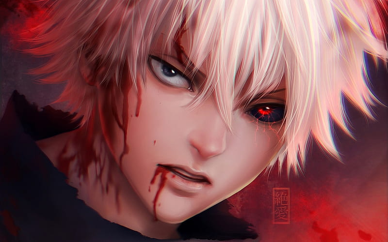 Ken Kaneki, 3D art, red eye, night, Sasaki Haise, Tokyo Ghoul, HD wallpaper