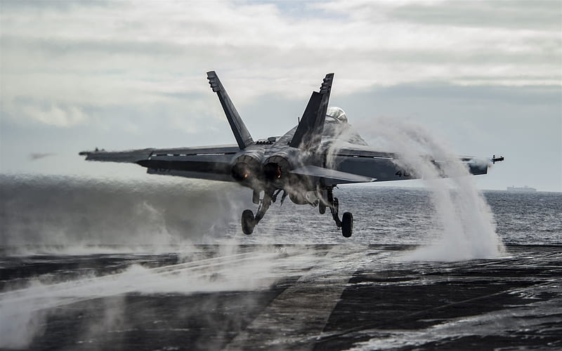 Boeing FA-18E, Super Hornet, US carrier-based fighter, US Air Force, aircraft carrier, HD wallpaper