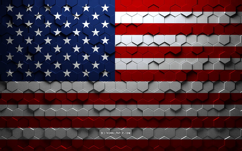 Flag of USA, honeycomb art, USA hexagons flag, USA, 3d hexagons art, USA flag, American flag, HD wallpaper