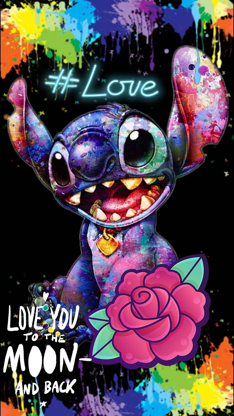 Stitch , adorable, cute, paint splatter, HD phone wallpaper