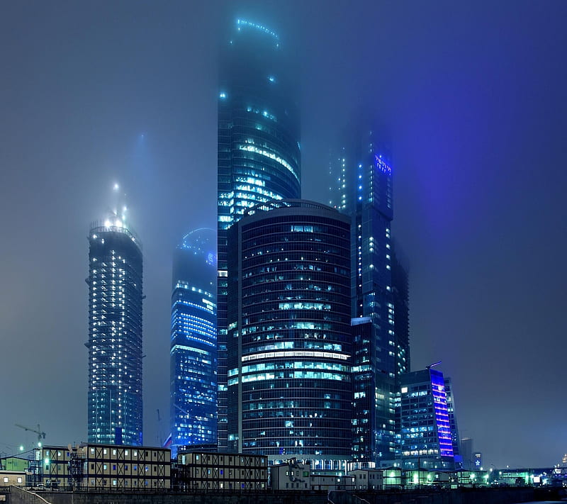 Moscow haze, moscow city, skyscrapers, smoke, HD wallpaper