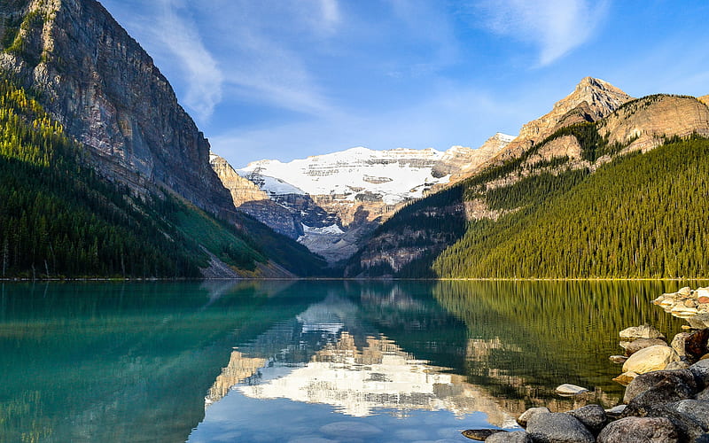 Lake Louise, mountain lake, spring, mountain landscape, spring landscape, Rocky Mountains, Alberta, Canada, Banff National Park, HD wallpaper