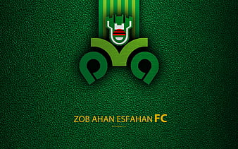 Sanat Naft Abadan FC logo, leather texture, Iranian football club, emblem,  yellow blue lines, HD wallpaper