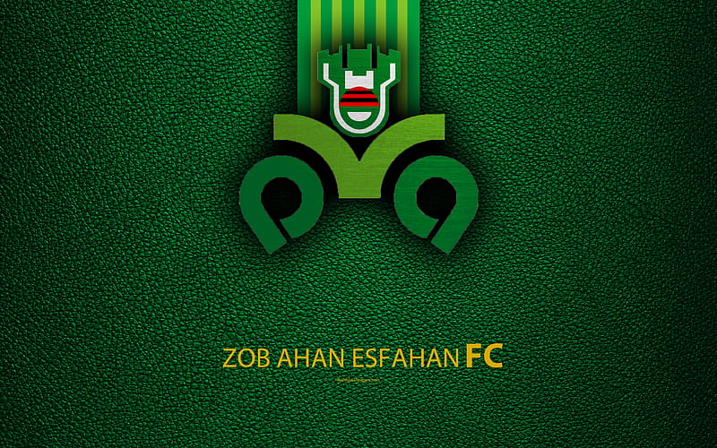 Zob Ahan FC logo, leather texture, Iranian football club, emblem, white green lines, Persian Gulf Pro League, Isfahan, Iran, football, HD wallpaper