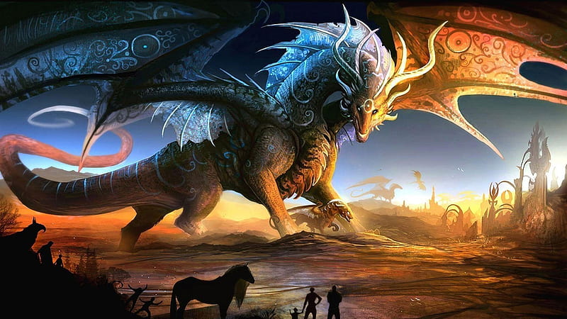 Big Dragon With Open Wings Fantasy Dragon, HD wallpaper