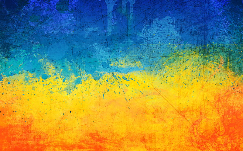 Ukrainian flag, grunge, splashes of paint, flag of Ukraine, creative, Ukraine, HD wallpaper