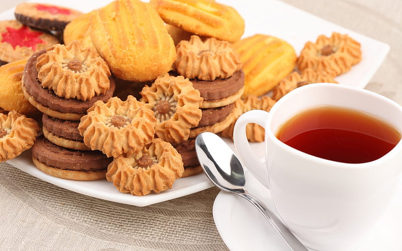 Tea & Biscuits, delicious, food, tea, sweet, HD wallpaper