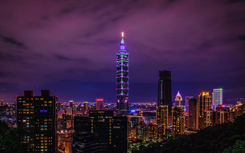 Taipei 101, nightscapes, modern buildings, skyscrapers, Taiwan, Asia, Taipei 101 at night, China, asian cities, HD wallpaper
