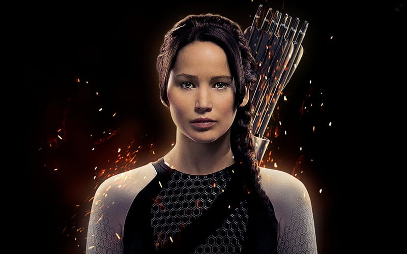 The Hunger Games: Mockingjay - Part 1 (2014), poster, movie, jennifer lawrence, black, part 1, woman, arrow, fantasy, girl, actress, the hungder games, archer, mockingjay, HD wallpaper
