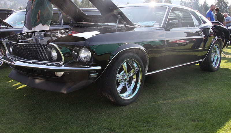 1969 Ford Mustang, Ford, graphy, headlights, engine, black, tires, HD