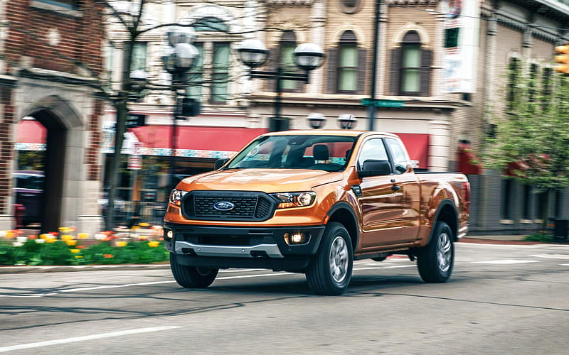 2021, Ford Ranger, Quad Cab, front view, exterior, new orange Ranger, American cars, Ford, HD wallpaper