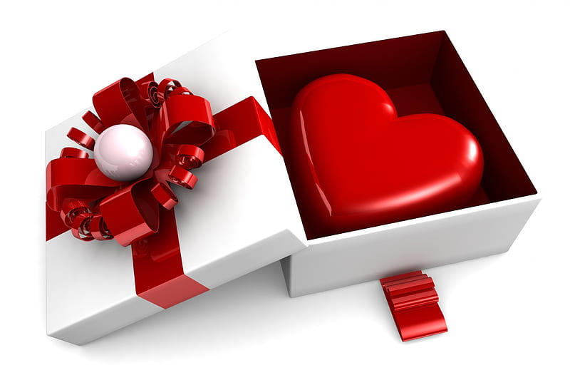 3d, romantic, love, heart, box, gift, HD wallpaper