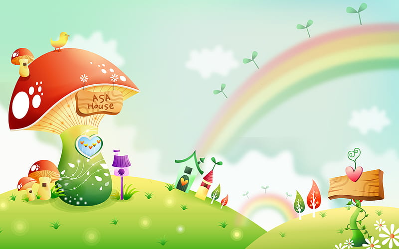 Wonderful cartoon rainbow, home, flowers, rainbow, sky, scenery, HD  wallpaper | Peakpx