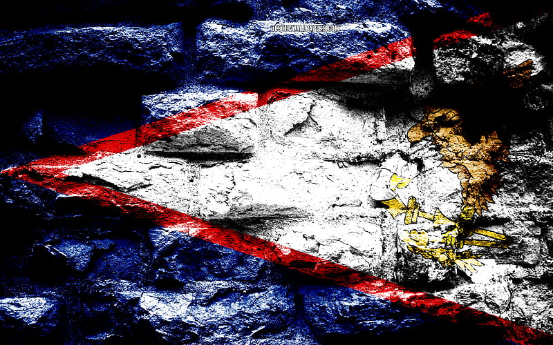 American Samoa flag, grunge brick texture, Flag of American Samoa, flag on brick wall, American Samoa, flags of Oceania countries, HD wallpaper