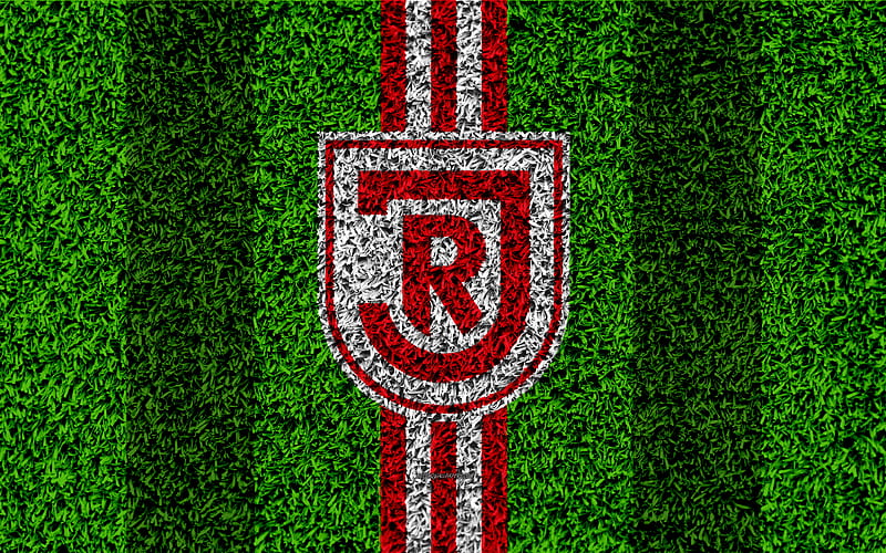 SSV Jahn Regensburg German football club, football lawn, logo, emblem, red black lines, Bundesliga 2, Regensburg, Germany, football, grass texture, Regensburg FC, HD wallpaper