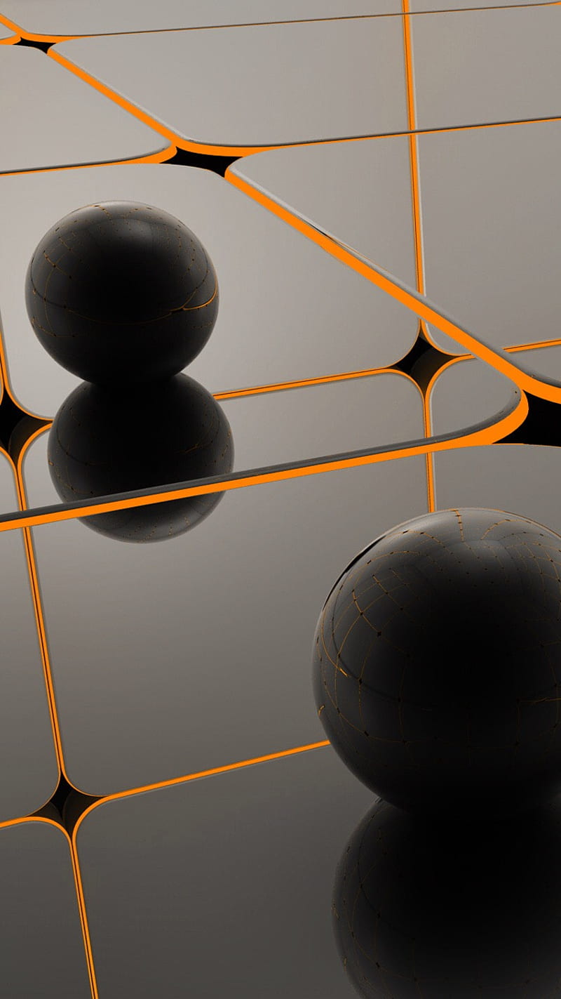 Balls, ball, black, cube, cubes, orange, silver, HD phone wallpaper