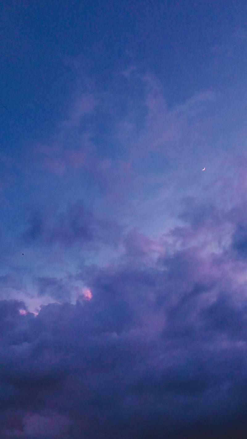 sky, blue, luna, moon, purple, clouds, purpura, violeta, HD phone wallpaper